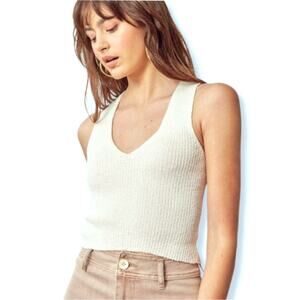 Miou Muse Valentina Ivory Ribbed Knit Tank Top L Minimalist Neutral Modern NEW